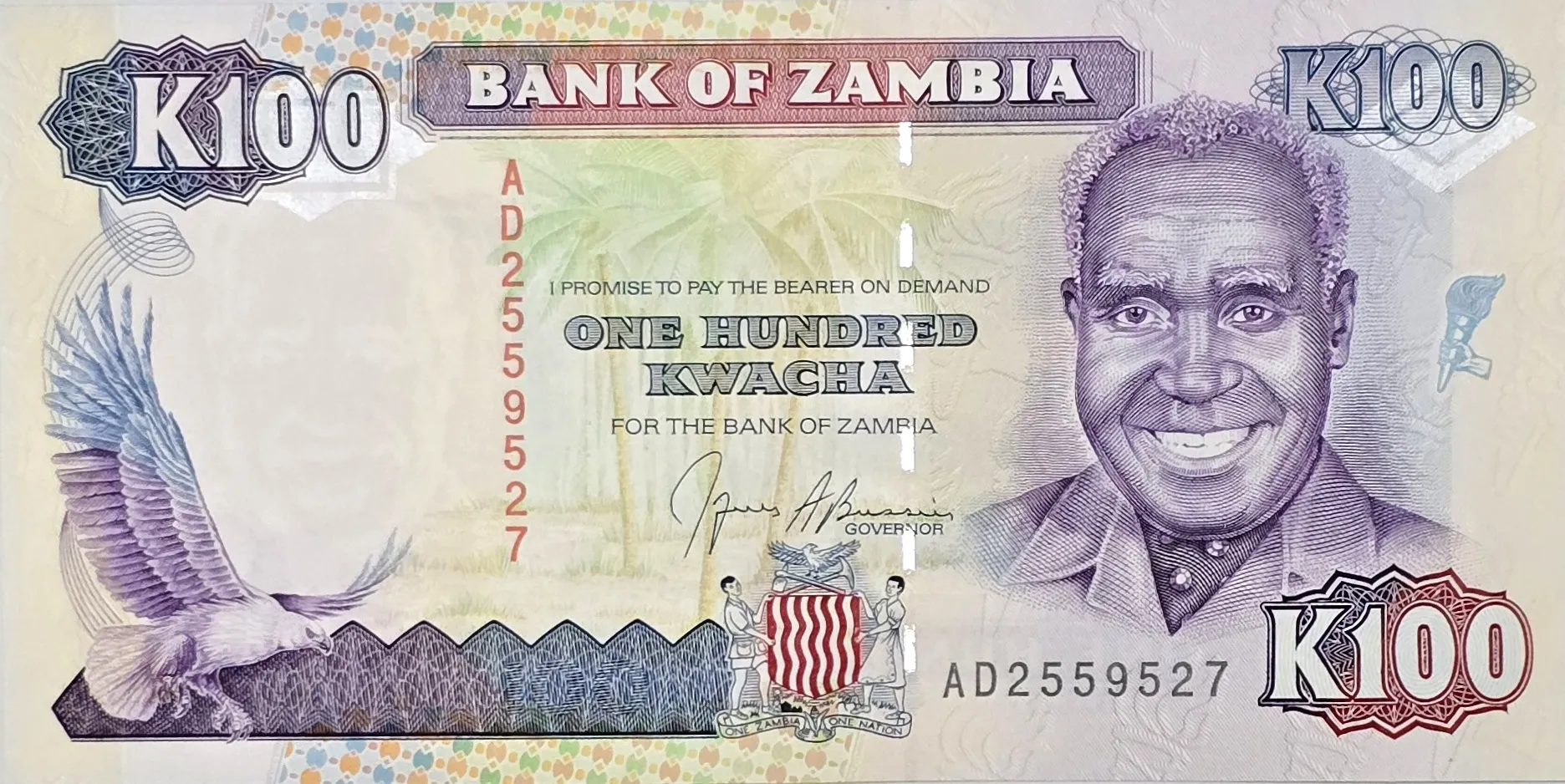 اسکناس زامبیا 100 کواچا زامبیا 1991